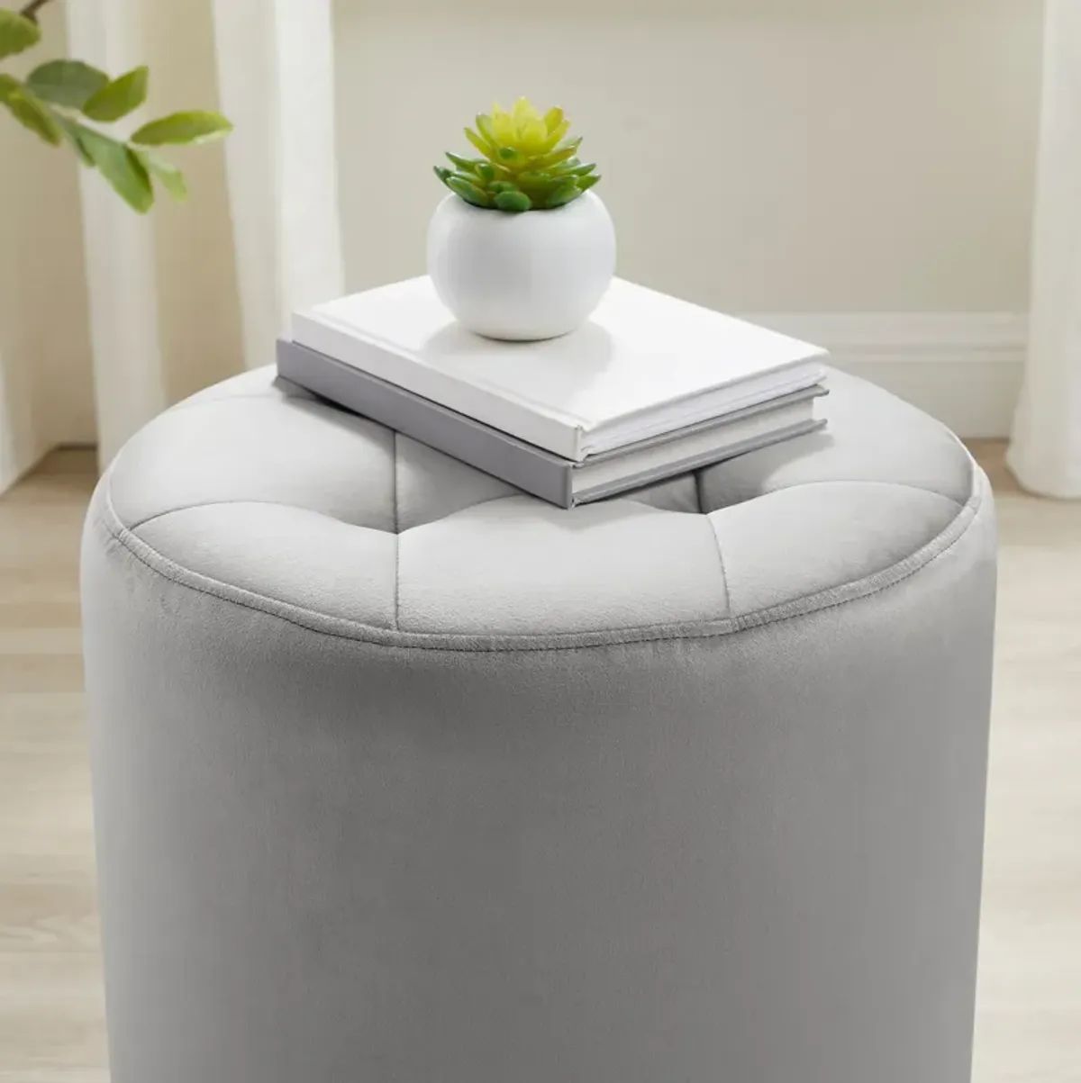 Trelis Faux Leather Swivel Ottoman - Gray