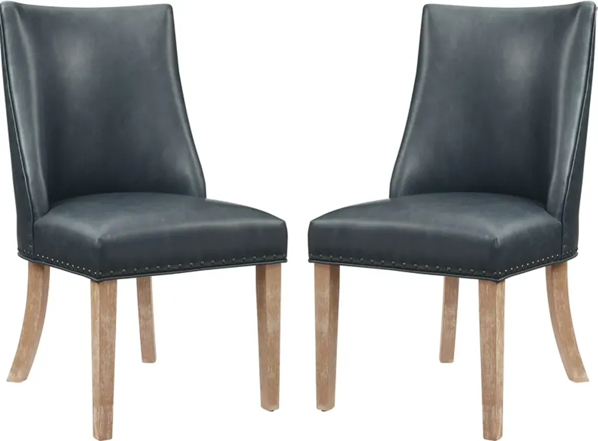 Whitaker Set of 2 Vegan Leather Dining Chairs - Navy