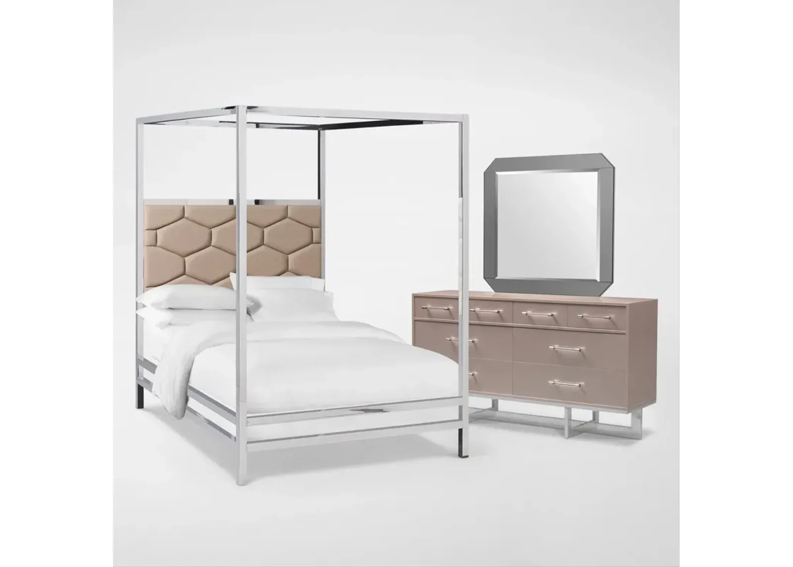 Concerto 5-Piece Queen Canopy Bedroom Set with Dresser and Mirror - Champagne