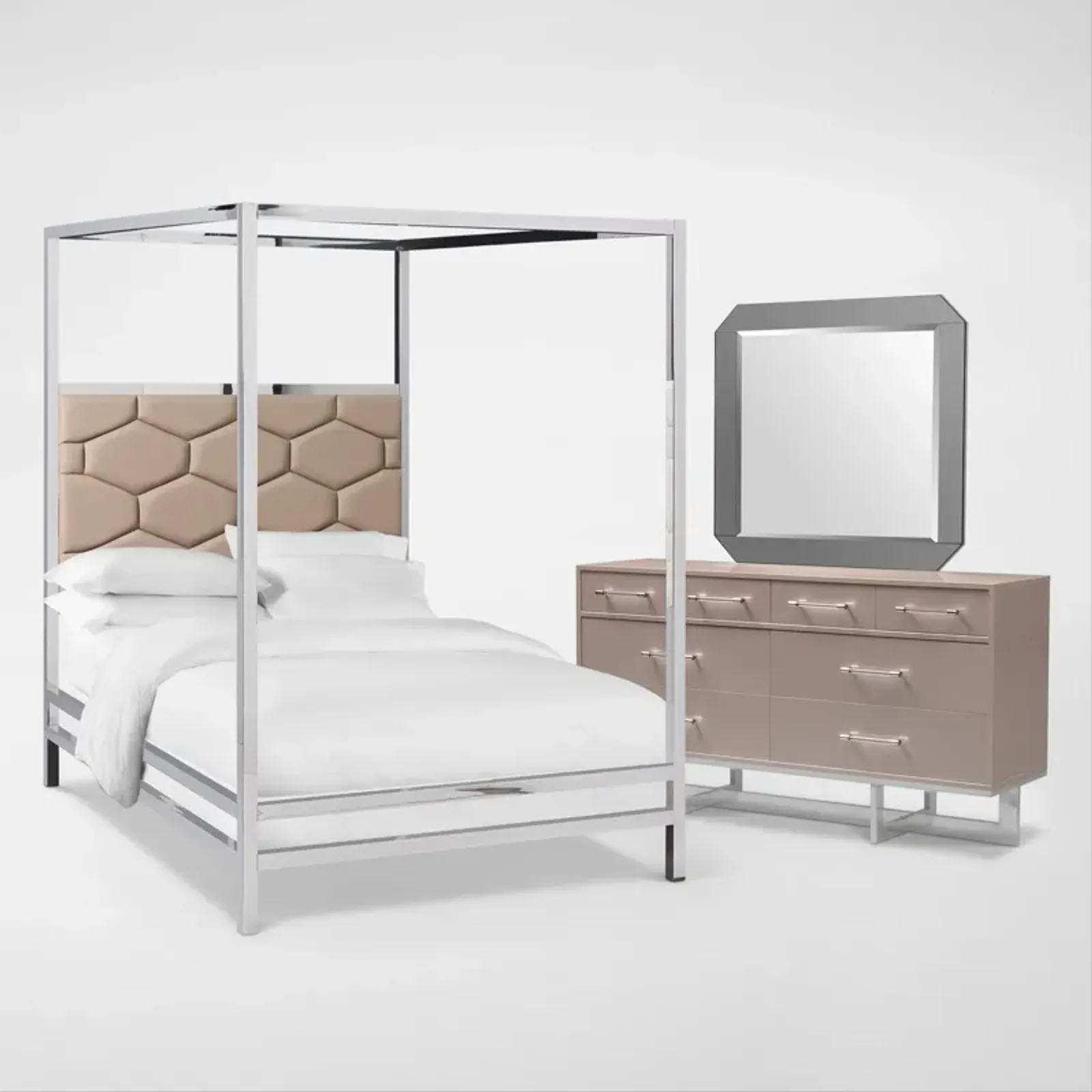 Concerto 5-Piece Queen Canopy Bedroom Set with Dresser and Mirror - Champagne