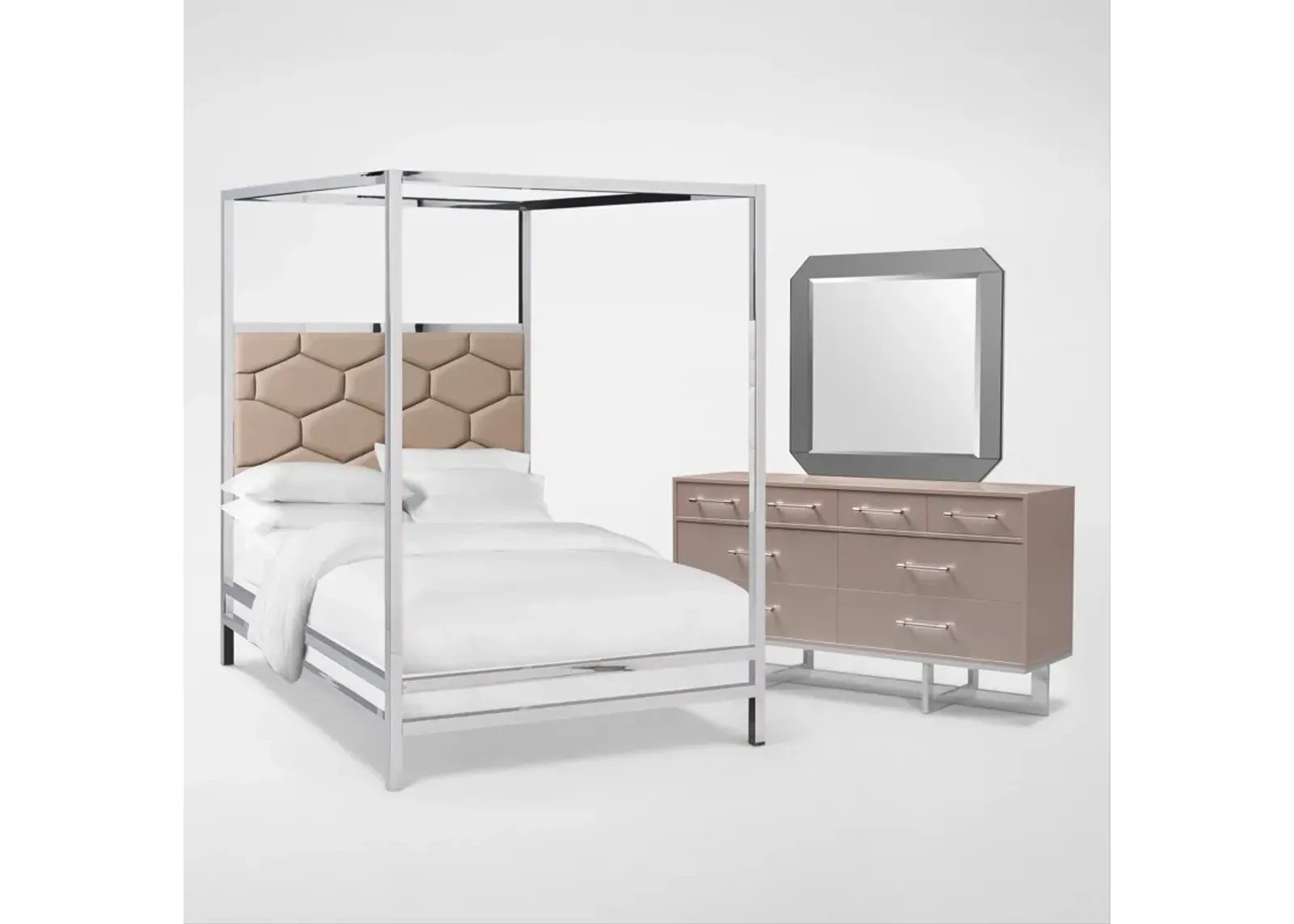 Concerto 5-Piece King Canopy Bedroom Set with Dresser and Mirror - Champagne