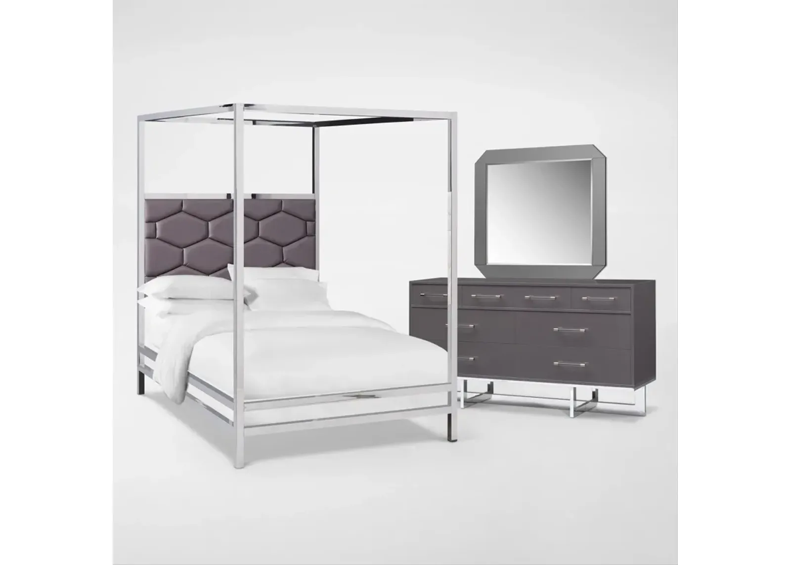 Concerto 5-Piece Queen Canopy Bedroom Set with Dresser and Mirror - Gray