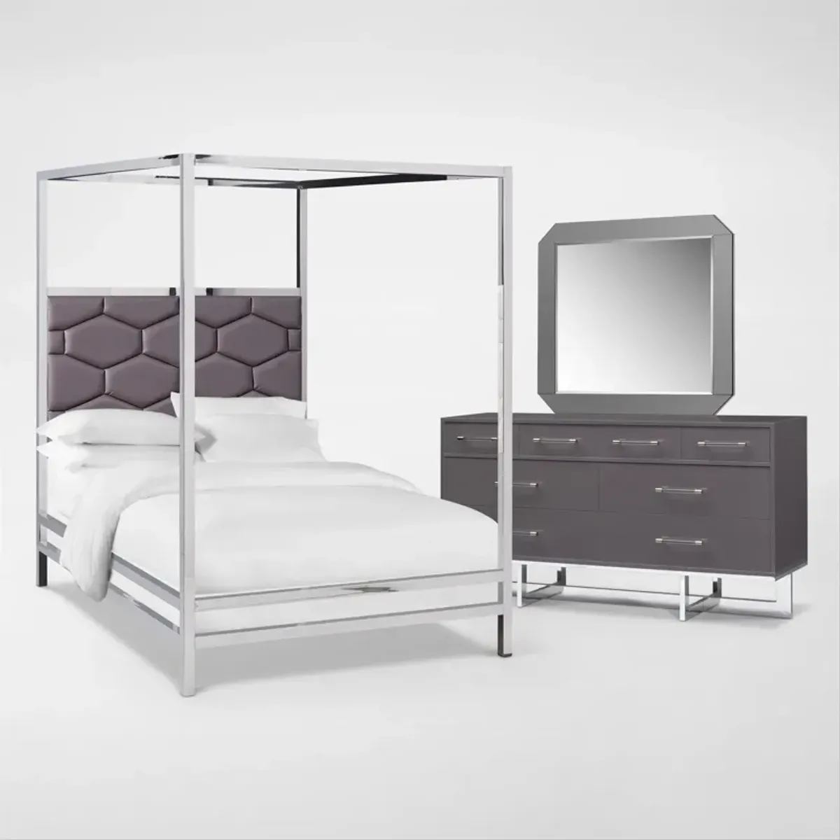 Concerto 5-Piece Queen Canopy Bedroom Set with Dresser and Mirror - Gray