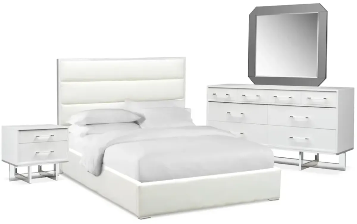 Concerto 6-Piece Queen Bedroom Set with Nightstand, Dresser and Mirror - White