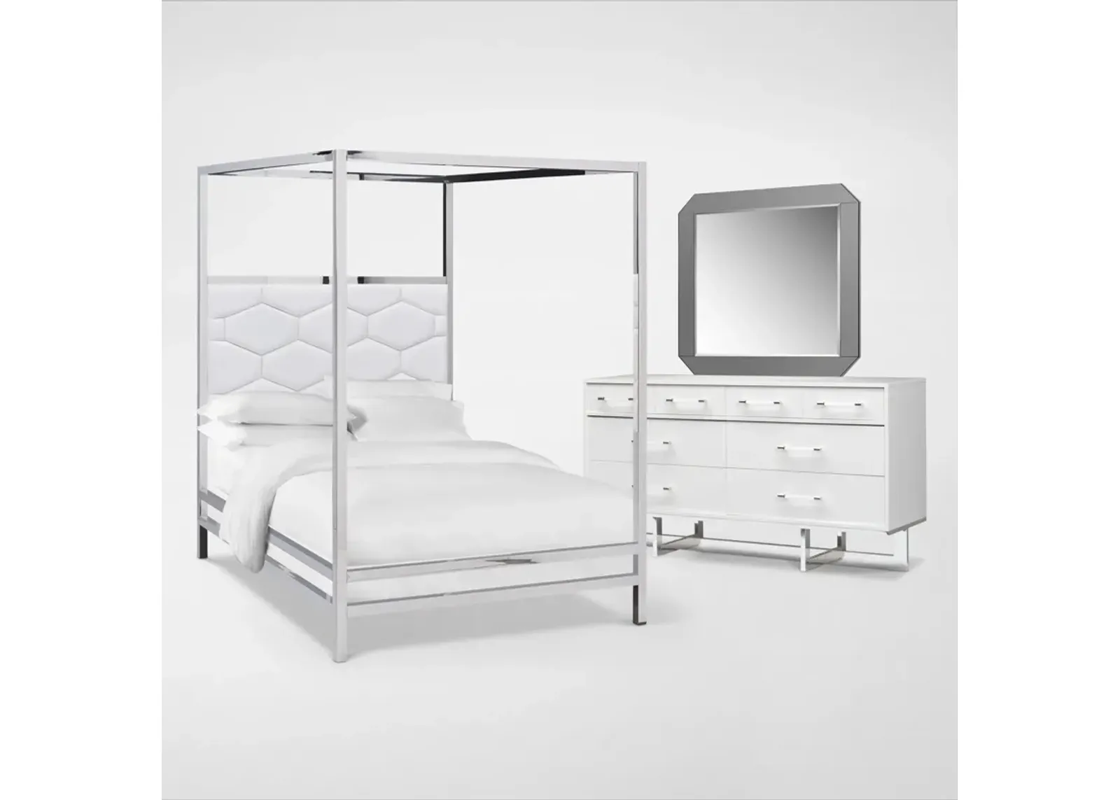 Concerto 5-Piece Queen Canopy Bedroom Set with Dresser and Mirror - White