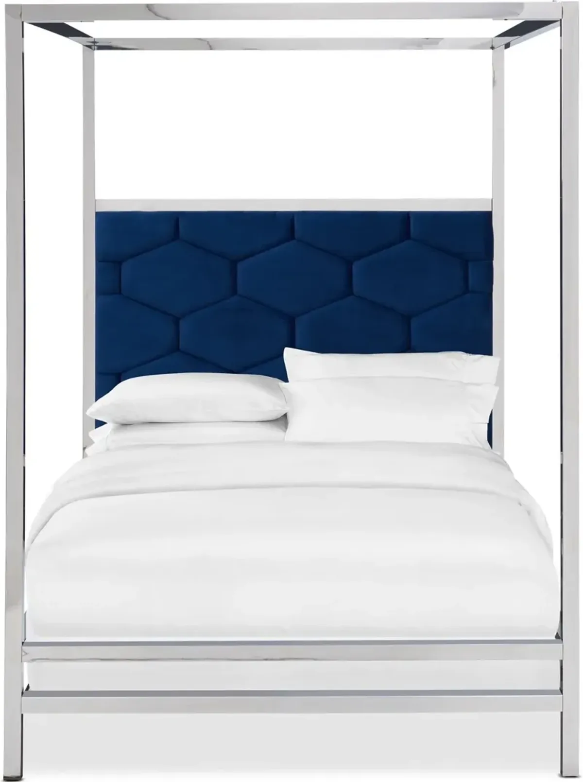 Concerto 6-Piece Queen Canopy Bedroom Set with Nightstand, Dresser and Mirror - Blue Velvet