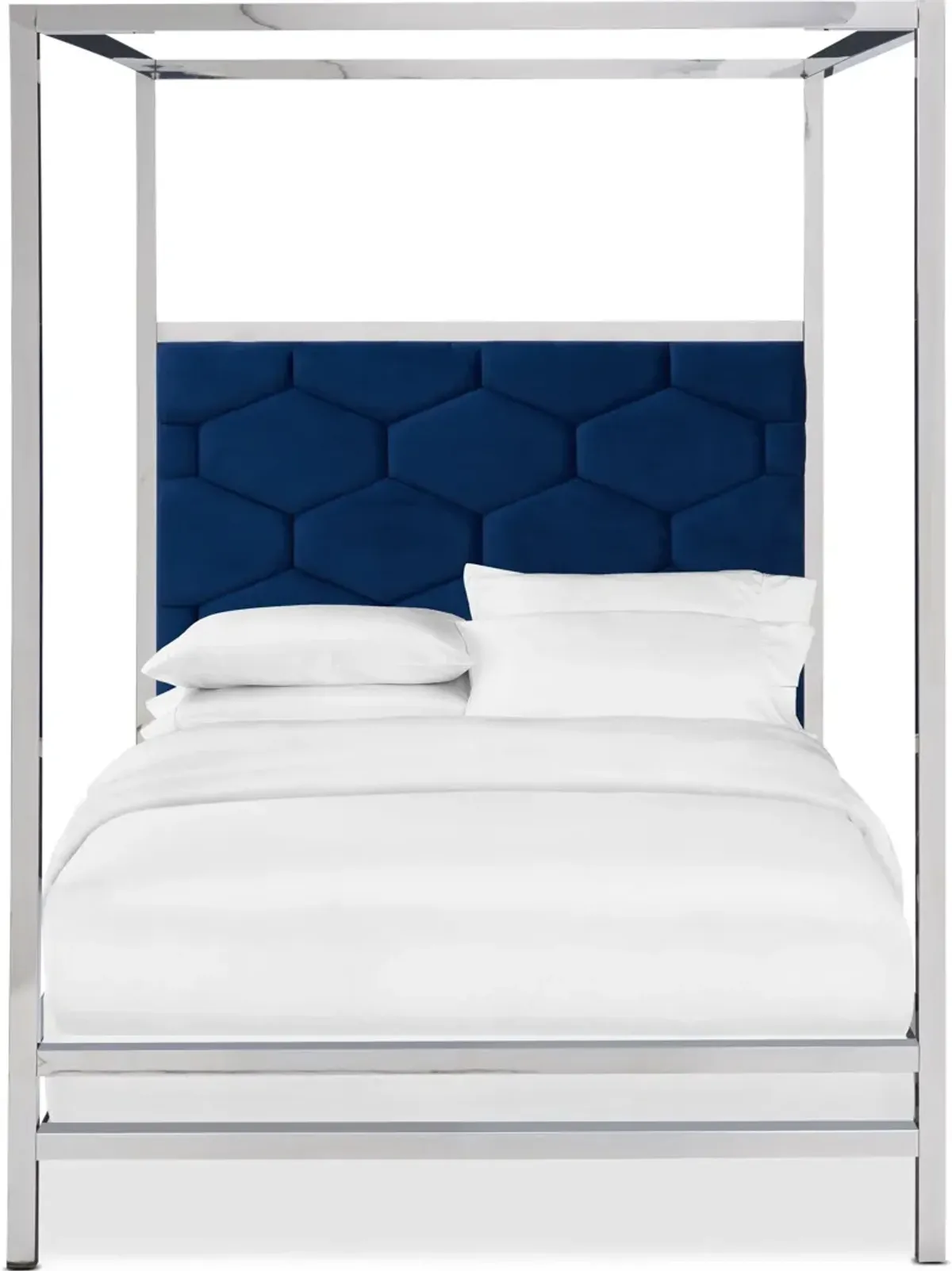 Concerto 6-Piece King Canopy Bedroom Set with Nightstand, Dresser and Mirror - Blue Velvet