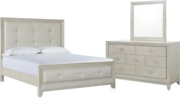 Adriana 5-Piece Queen Upholstered Bedroom Set with Dresser and Mirror