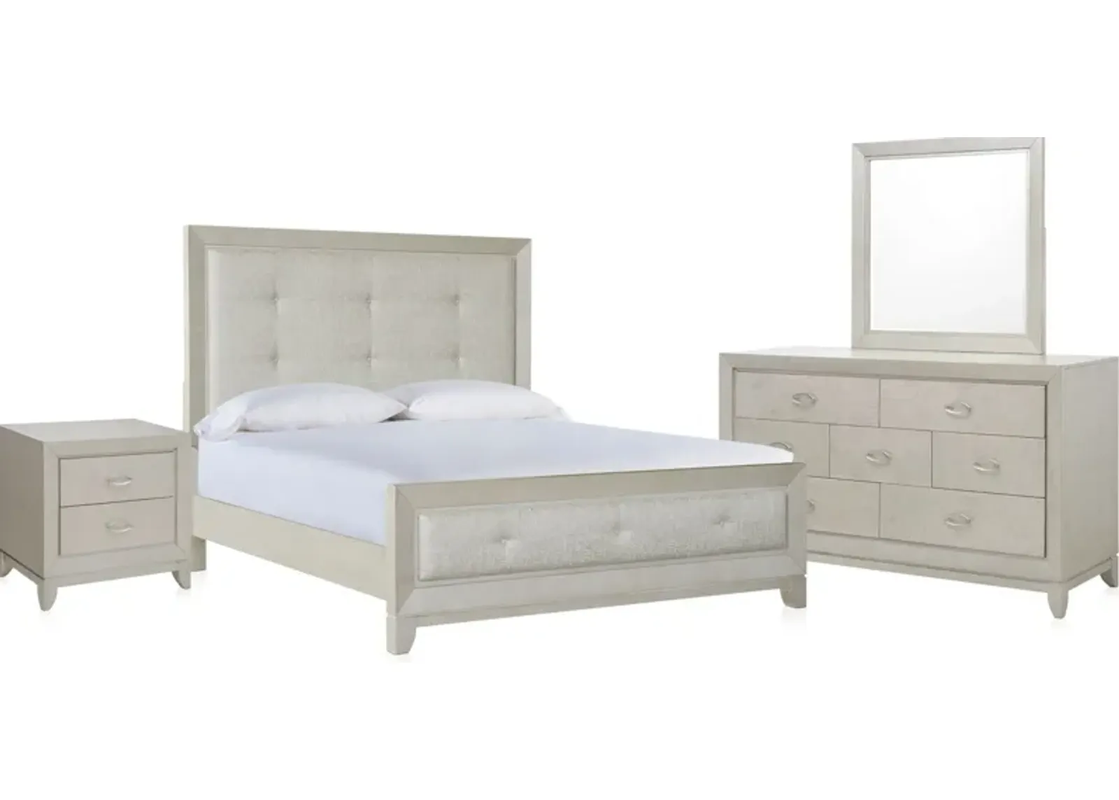 Adriana 6-Piece King Panel Bedroom Set with Dresser, Mirror, and Nightstand with USB Charging