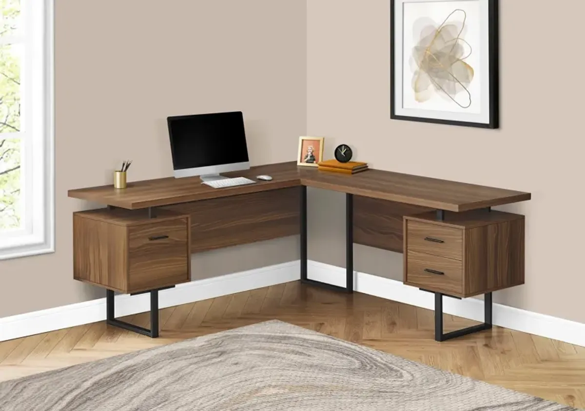 Alonzo L-Shaped Desk - Walnut