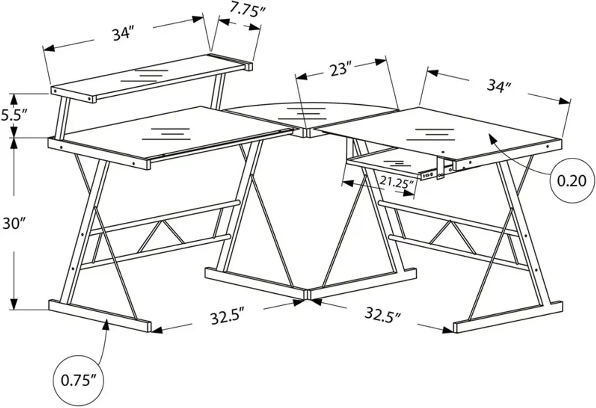 Earnest L-Shaped Desk - Glass