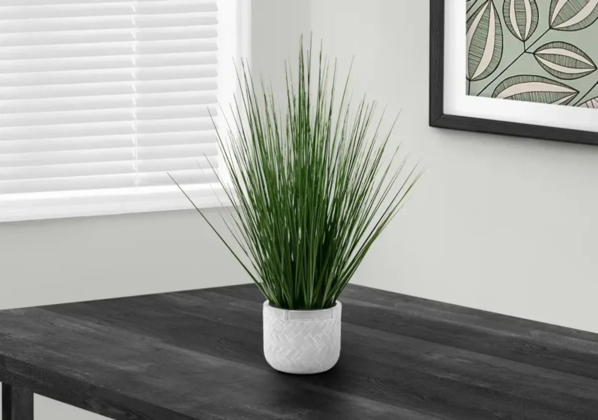 Faux 1' Grass with White Planter