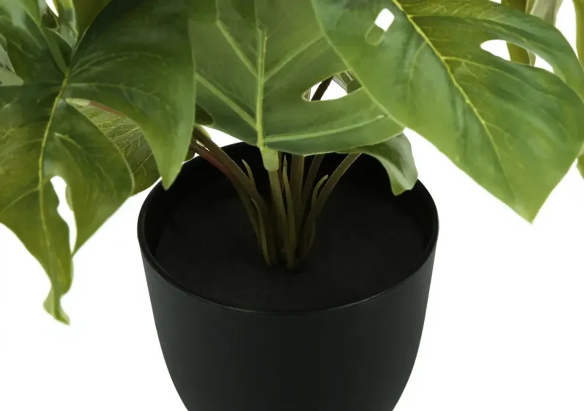 Set of 2 Faux 1' Monstera Plants with Black Planters