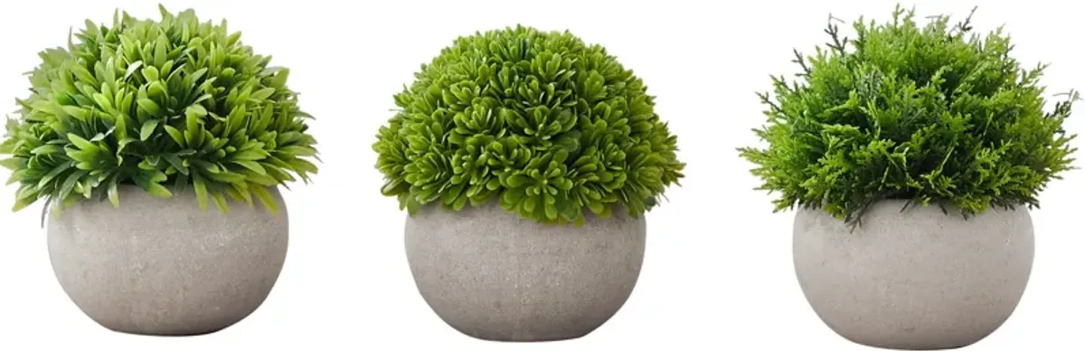 Set of 3 Faux Grass with Gray Planters