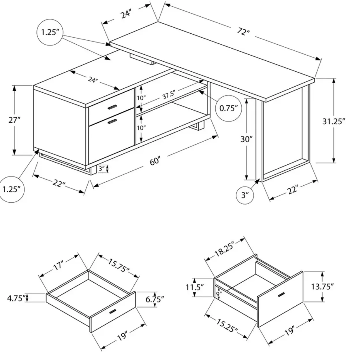 Claud L-Shaped Desk - Gray Concrete