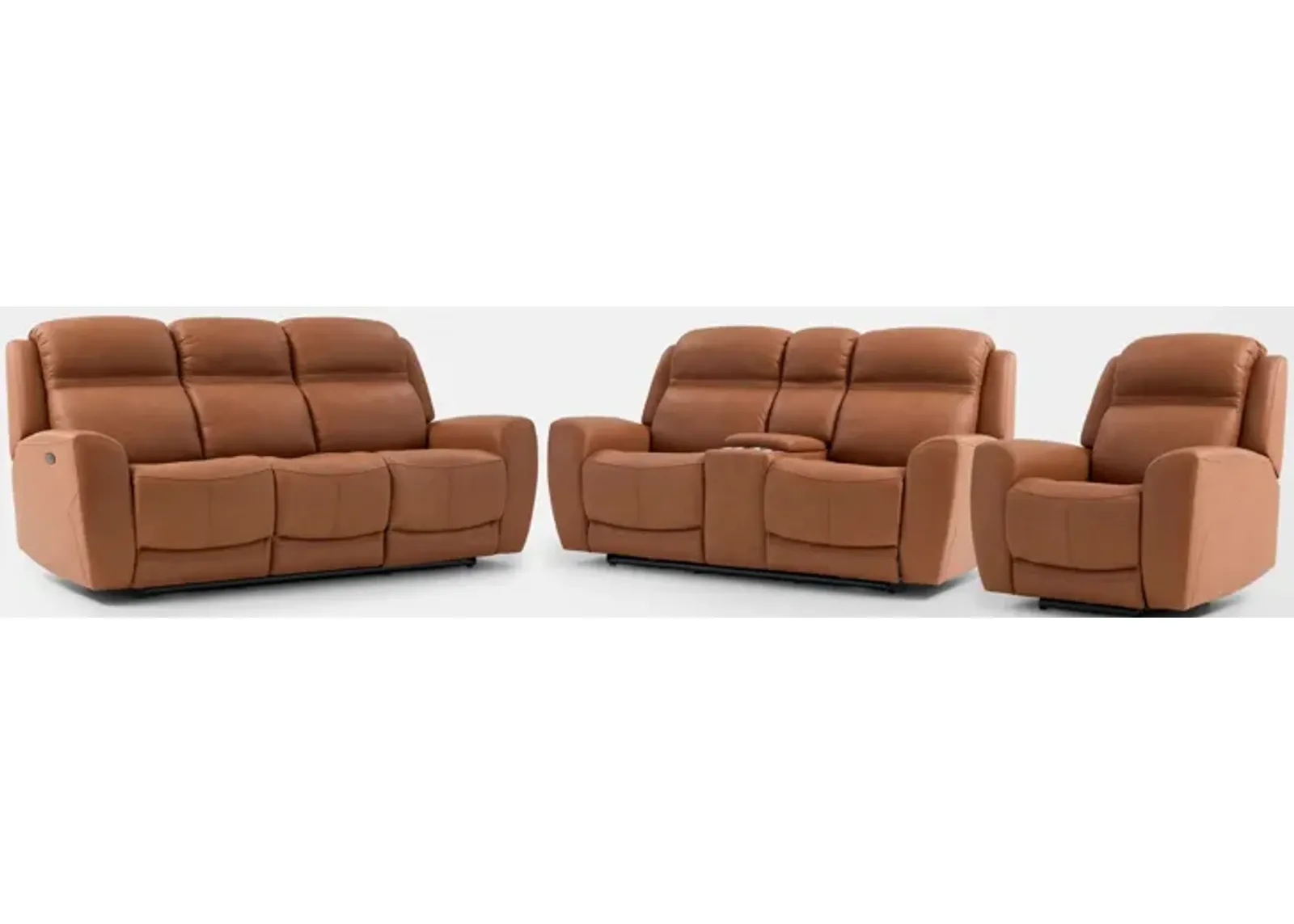 Kenyon Dual-Power Reclining Sofa, Loveseat with Console and Recliner Set - Tan