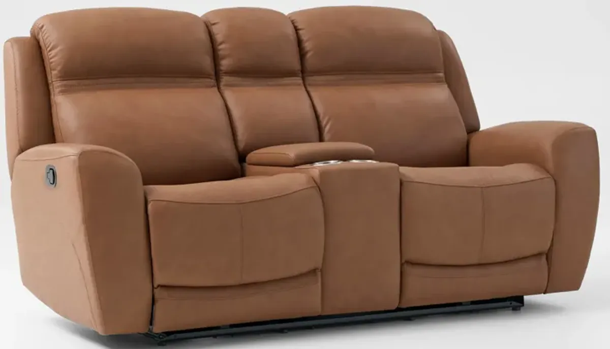 Kenyon Manual Reclining Sofa and Loveseat with Console Set - Tan