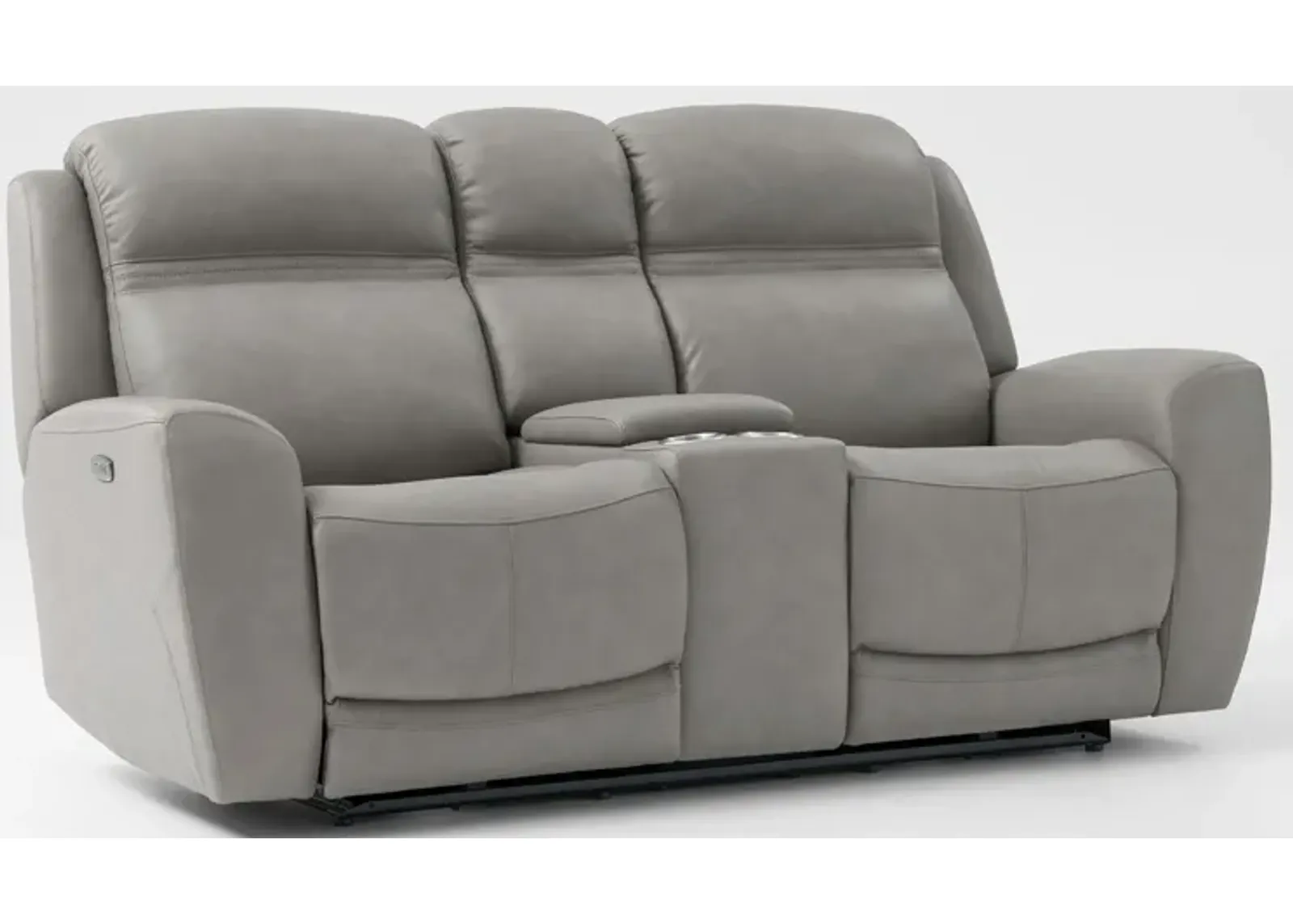 Kenyon Dual-Power Reclining Loveseat with Console - Light Gray