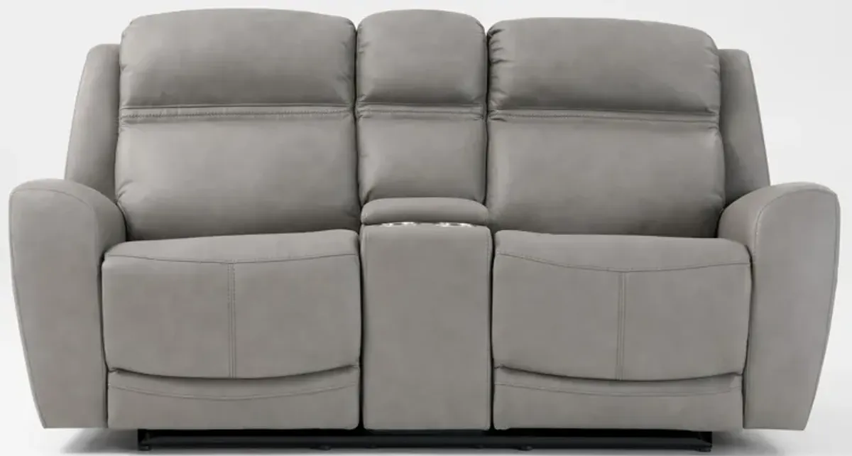 Kenyon Manual Reclining Loveseat with Console - Light Gray