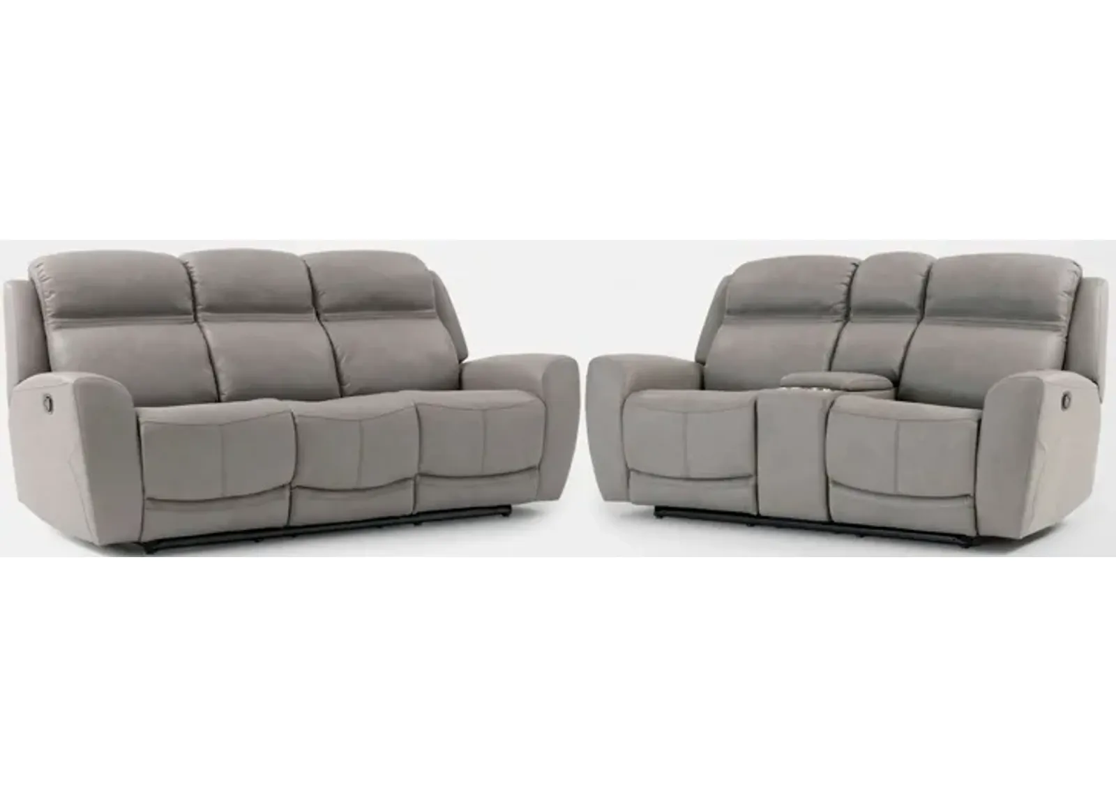 Kenyon Manual Reclining Sofa and Loveseat with Console Set - Light Gray