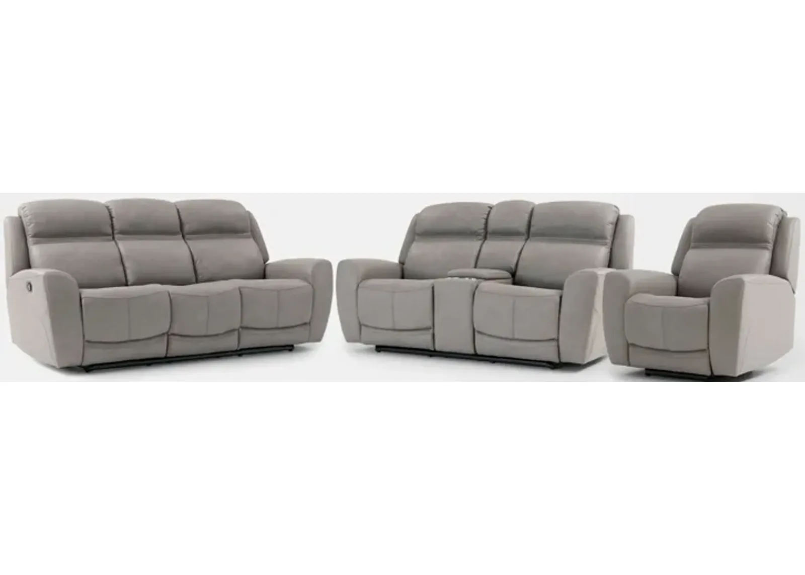 Kenyon Manual Reclining Sofa, Loveseat with Console, and Recliner Set - Light Gray