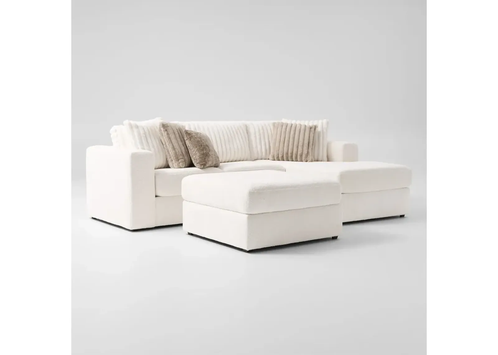 Nori 2-Piece Sectional with Right-Facing Chaise and Ottoman - White