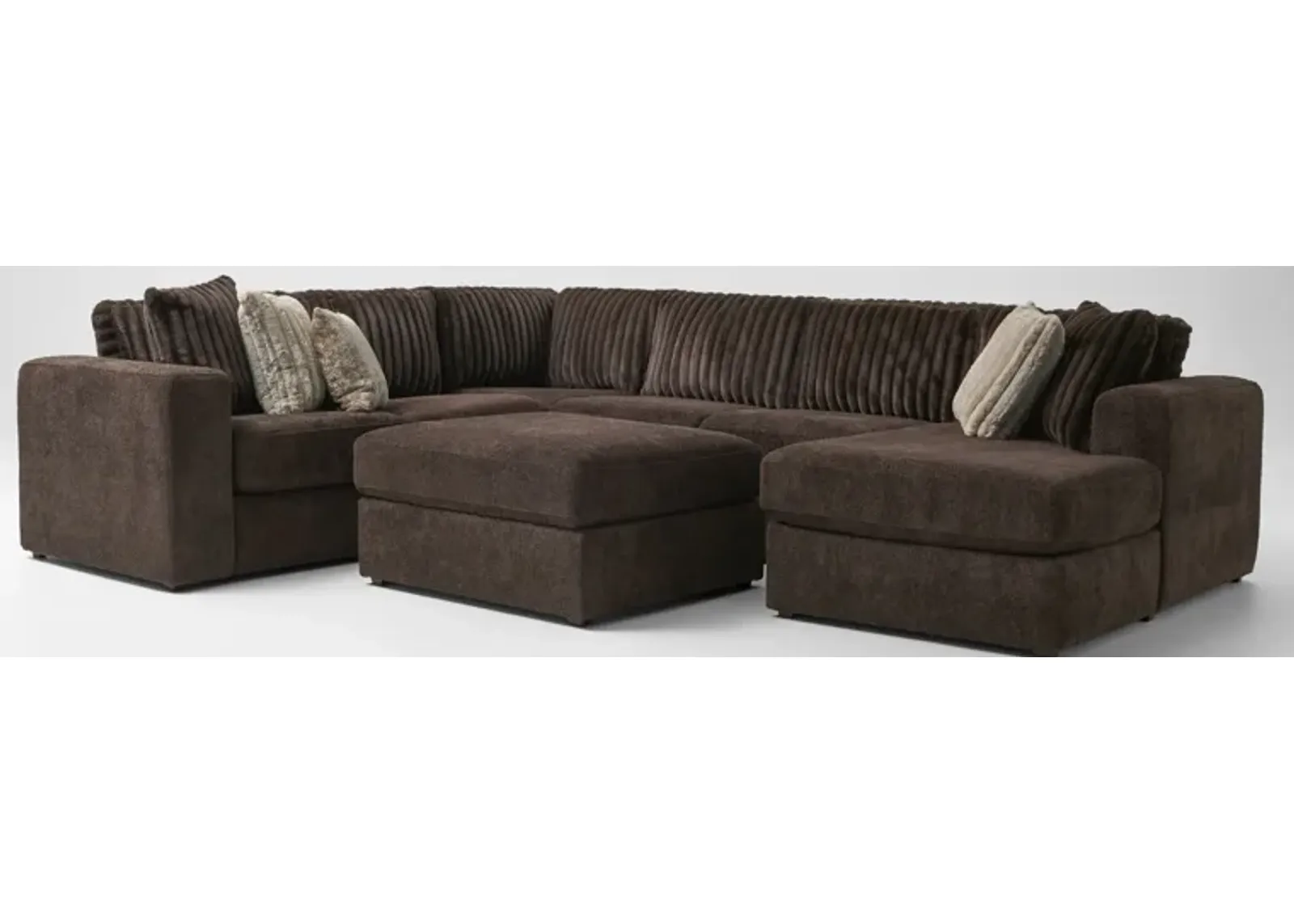 Nori 4-Piece Sectional with Right-Facing Chaise and Ottoman - Espresso