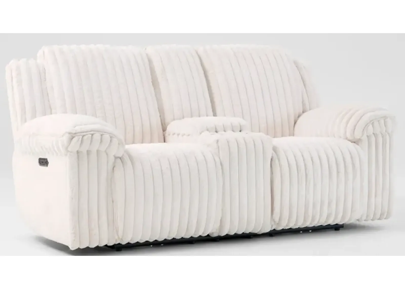 Rafi Dual-Power Reclining Loveseat with Console - White