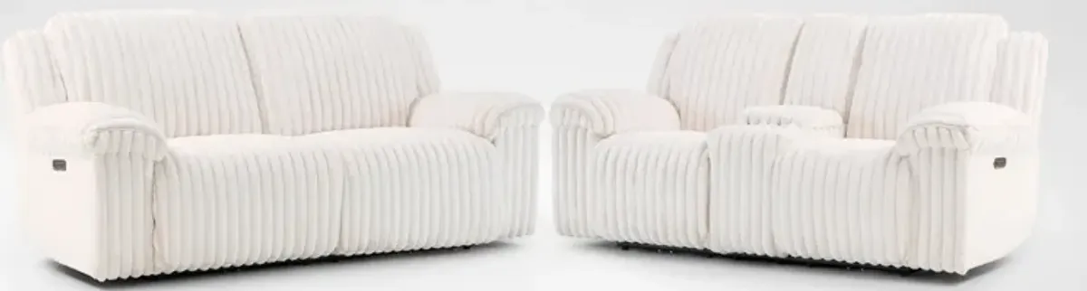 Rafi Dual-Power Reclining Sofa and Loveseat Set - White