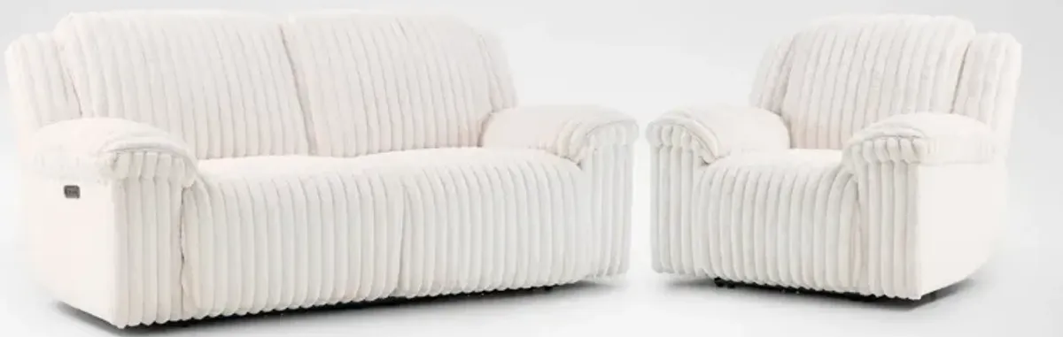 Rafi Dual-Power Reclining Sofa and Recliner Set - White