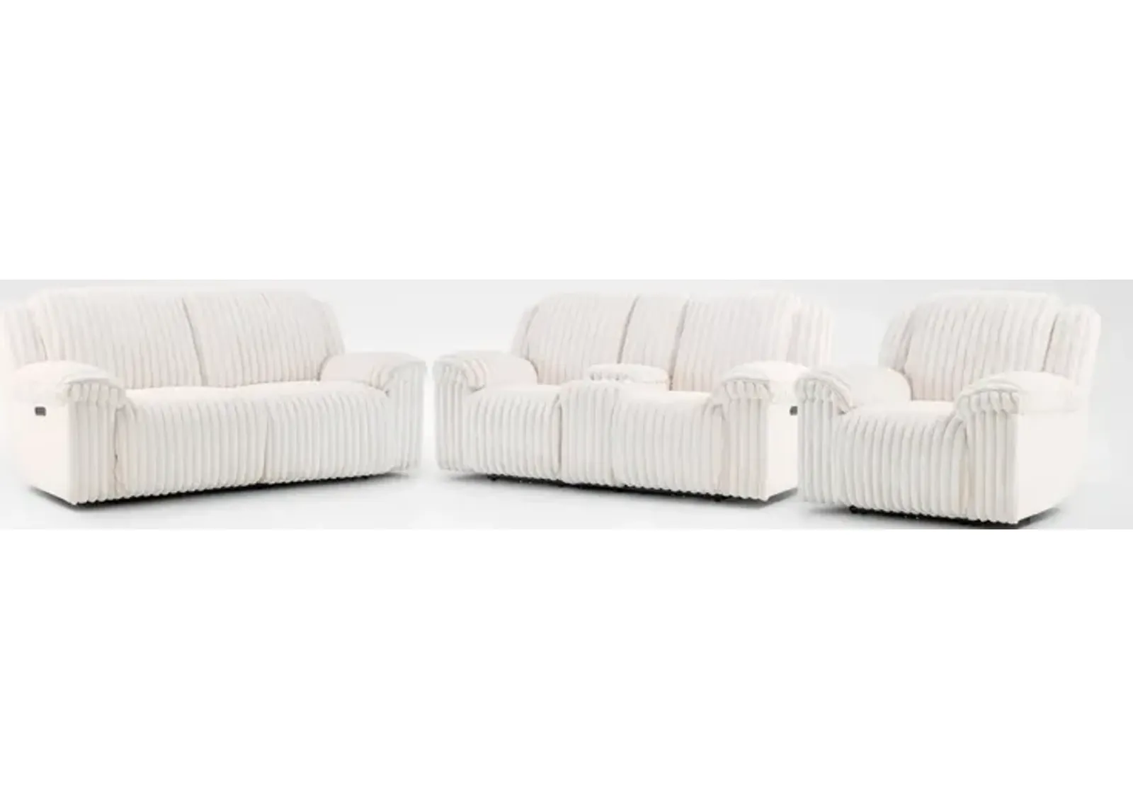 Rafi Dual-Power Reclining Sofa, Loveseat and Recliner Set - White