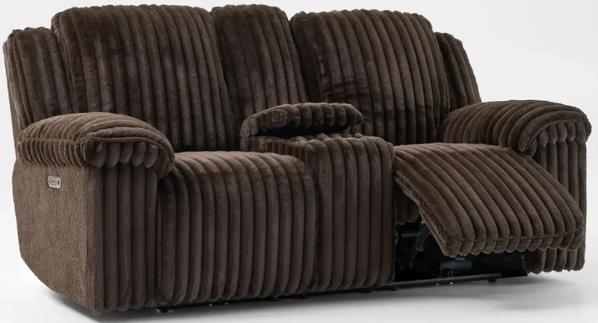 Rafi Dual-Power Reclining Loveseat with Console - Espresso