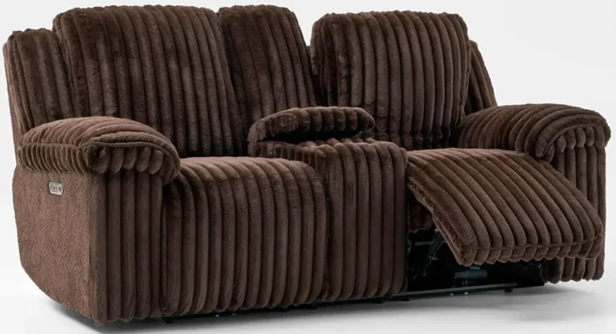 Rafi Dual-Power Reclining Loveseat with Console - Espresso