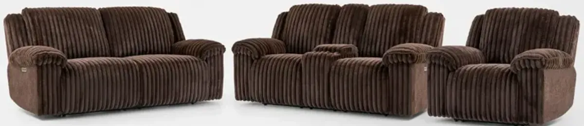 Rafi Dual-Power Reclining Sofa, Loveseat and Recliner Set - Espresso