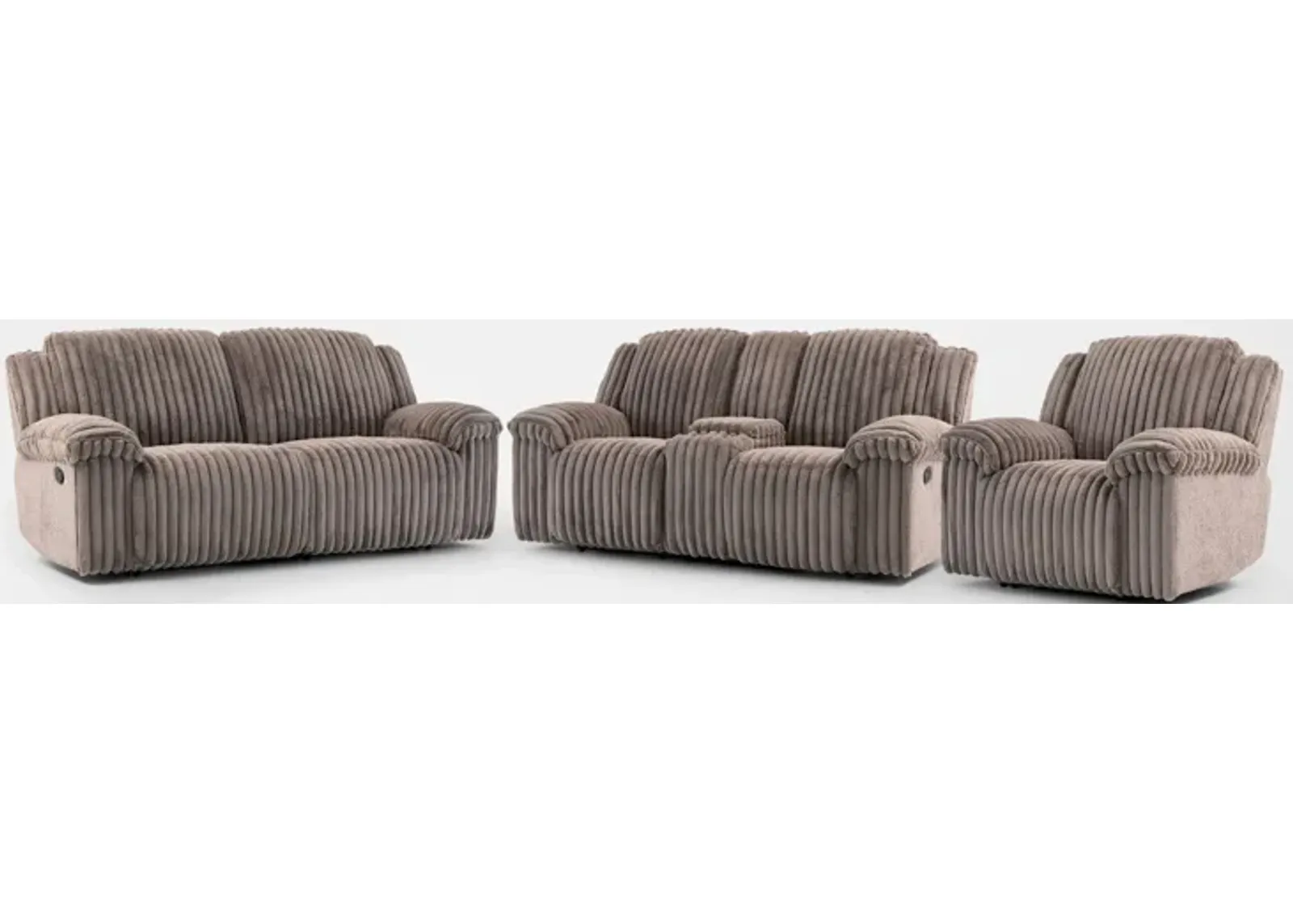 Rafi Manual Reclining Sofa, Loveseat and Recliner Set - Taupe