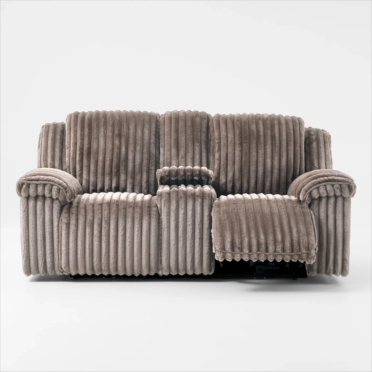 Rafi Dual-Power Reclining Loveseat with Console - Taupe