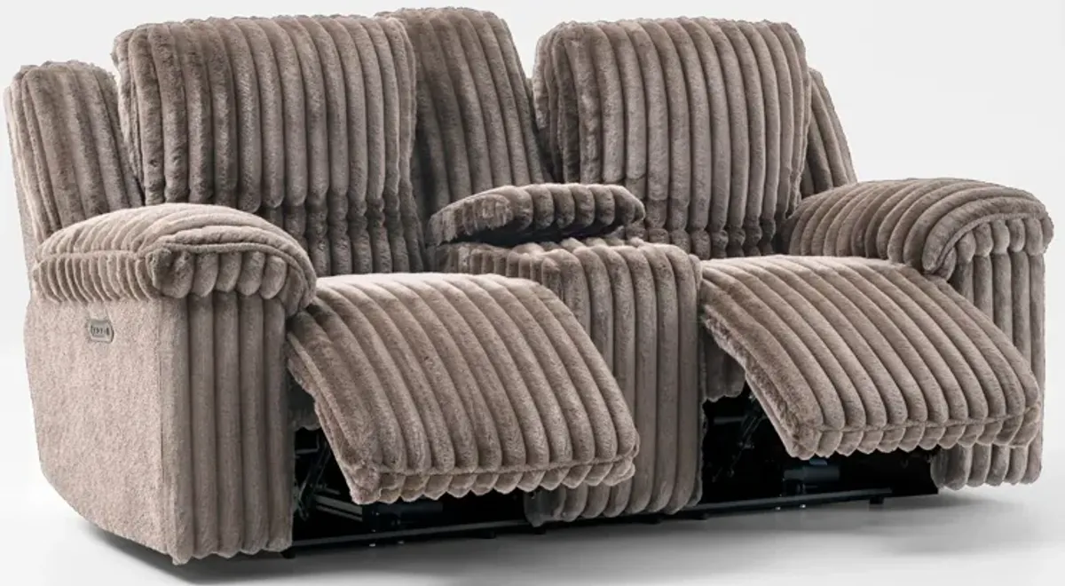 Rafi Dual-Power Reclining Loveseat with Console - Taupe