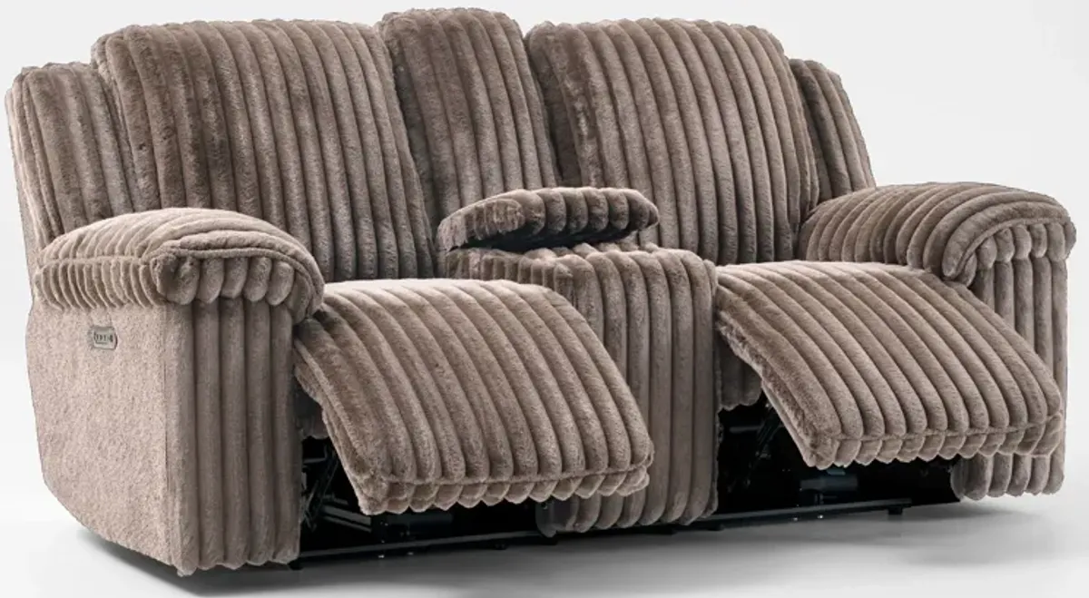 Rafi Dual-Power Reclining Loveseat with Console - Taupe