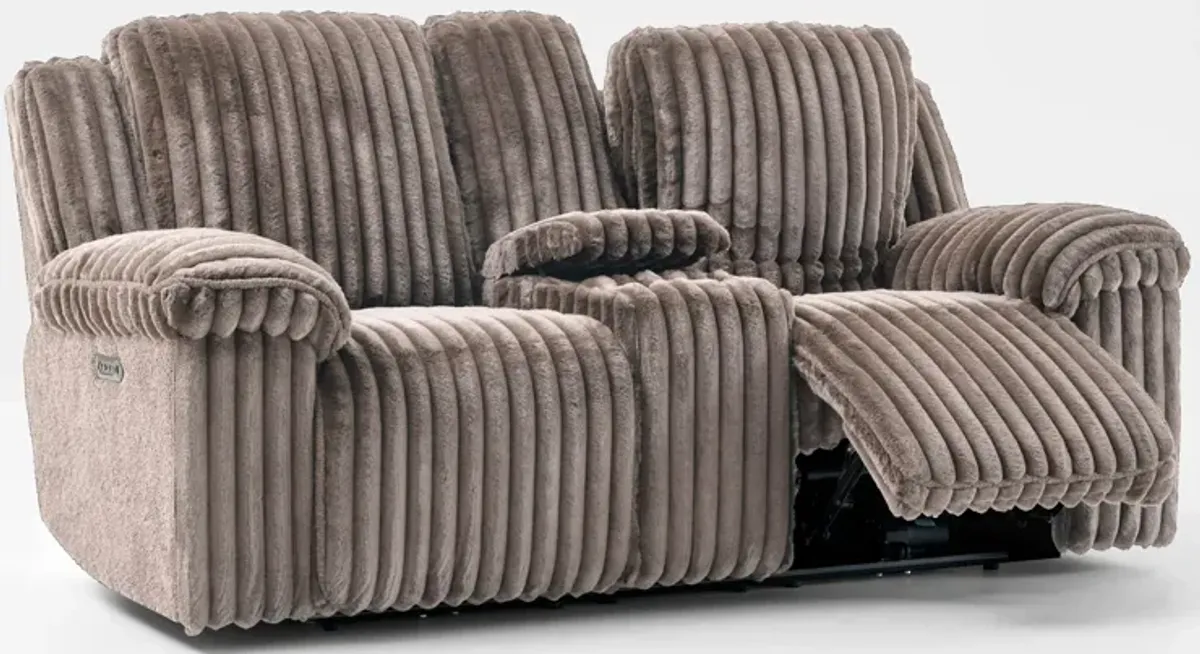 Rafi Dual-Power Reclining Loveseat with Console - Taupe