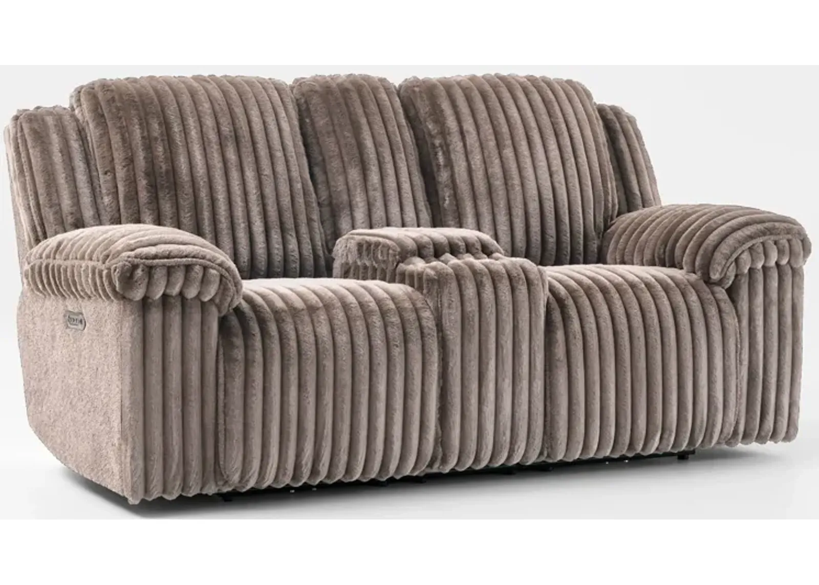 Rafi Dual-Power Reclining Loveseat with Console - Taupe