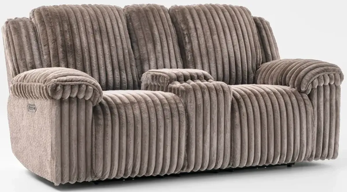 Rafi Dual-Power Reclining Loveseat with Console - Taupe