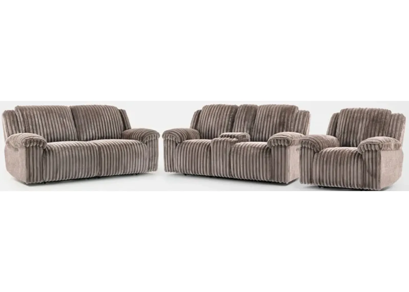 Rafi Dual-Power Reclining Sofa, Loveseat and Recliner Set - Taupe