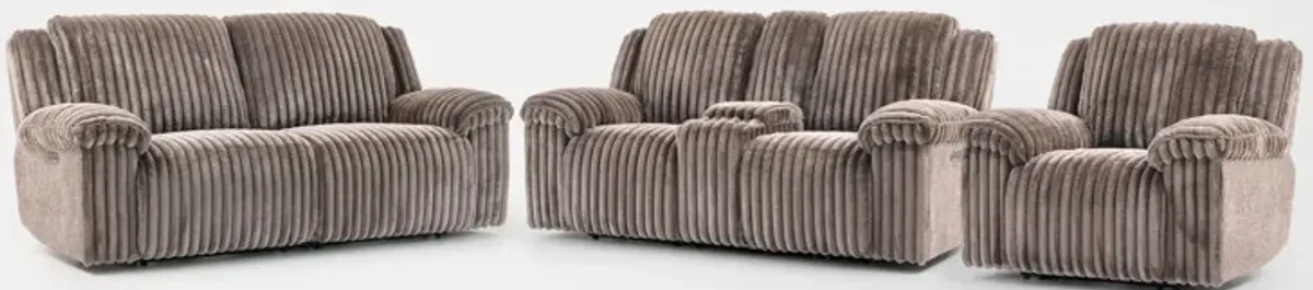 Rafi Dual-Power Reclining Sofa, Loveseat and Recliner Set - Taupe