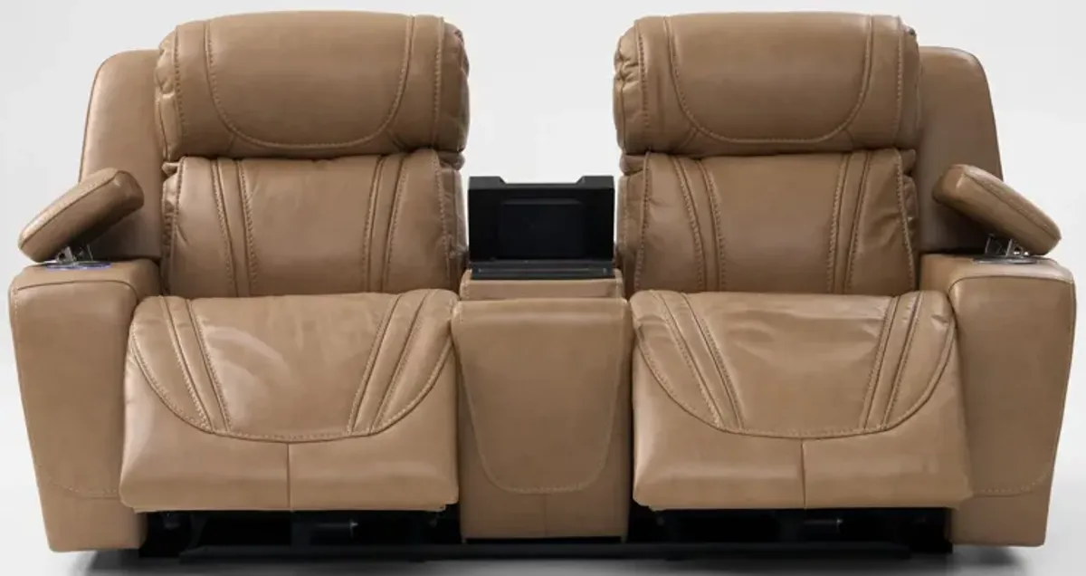 Forte Dual-Power Reclining Loveseat with Cooling Console - Sand