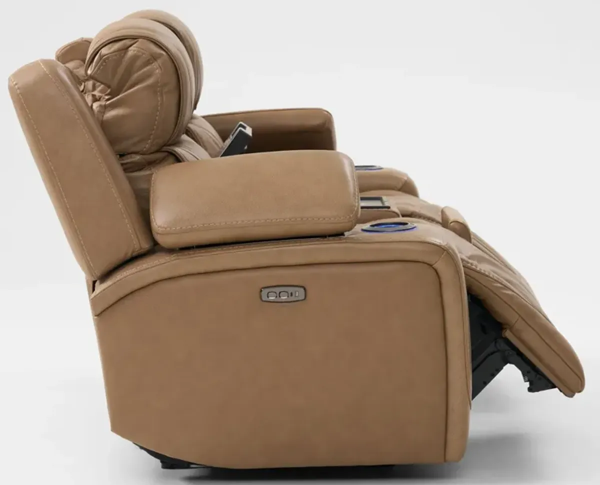 Forte Dual-Power Reclining Loveseat with Cooling Console - Sand