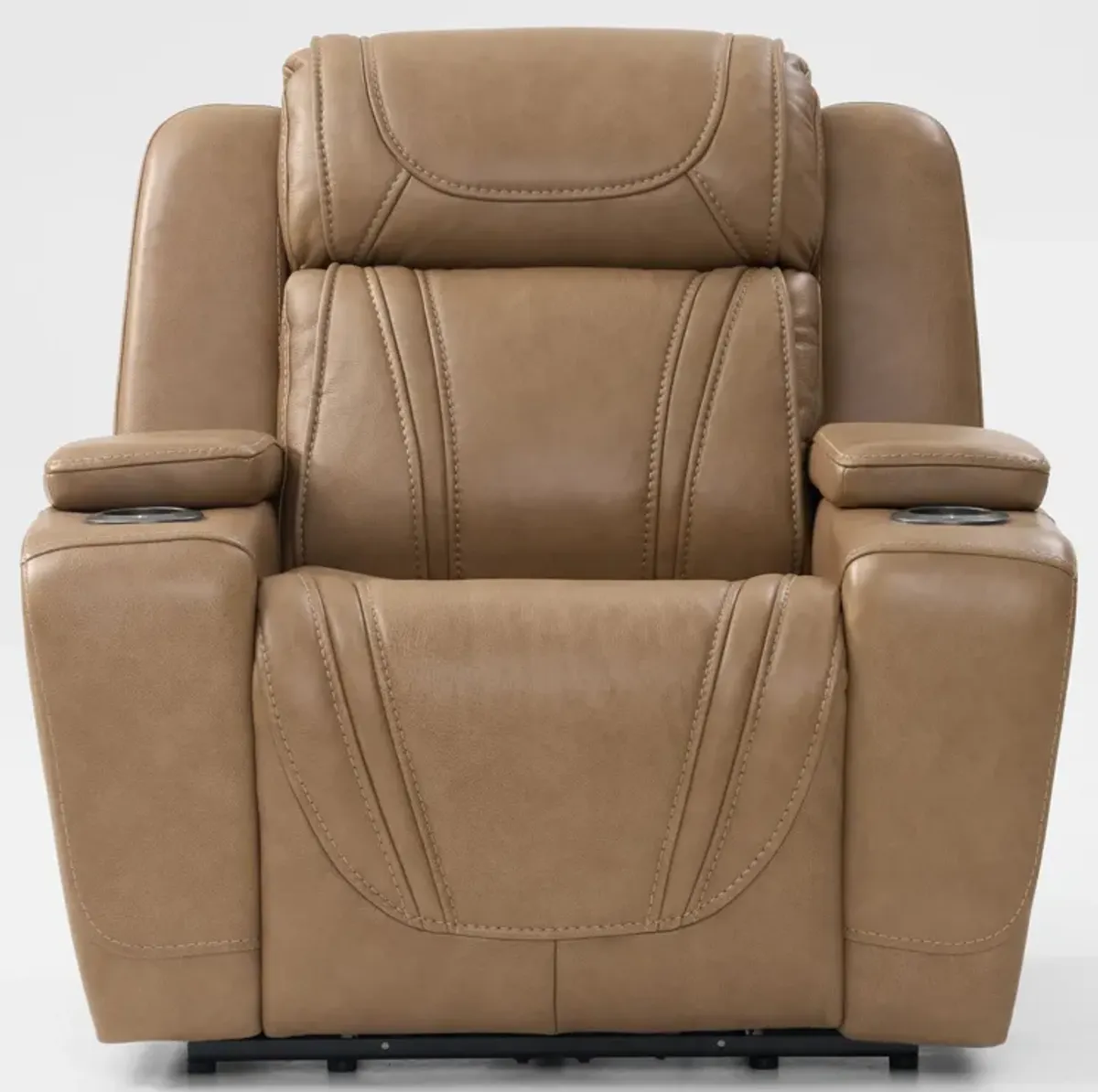 Forte Dual-Power Reclining Sofa, Loveseat with Cooling Console, and Recliner - Sand