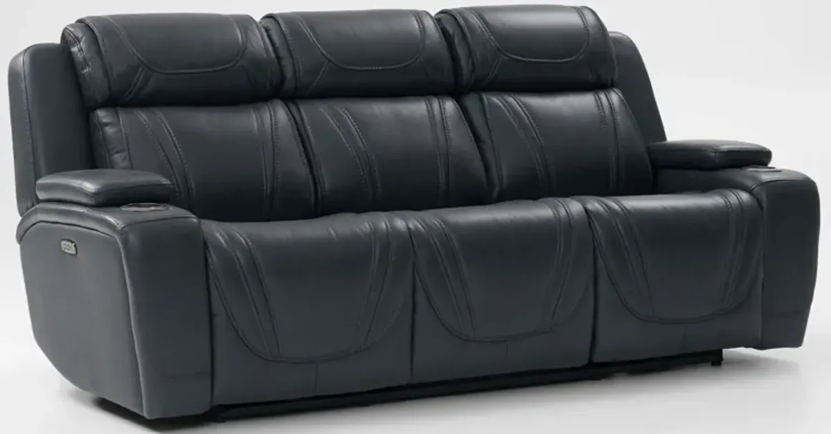 Forte Dual-Power Reclining Sofa and Loveseat with Cooling Console - Navy