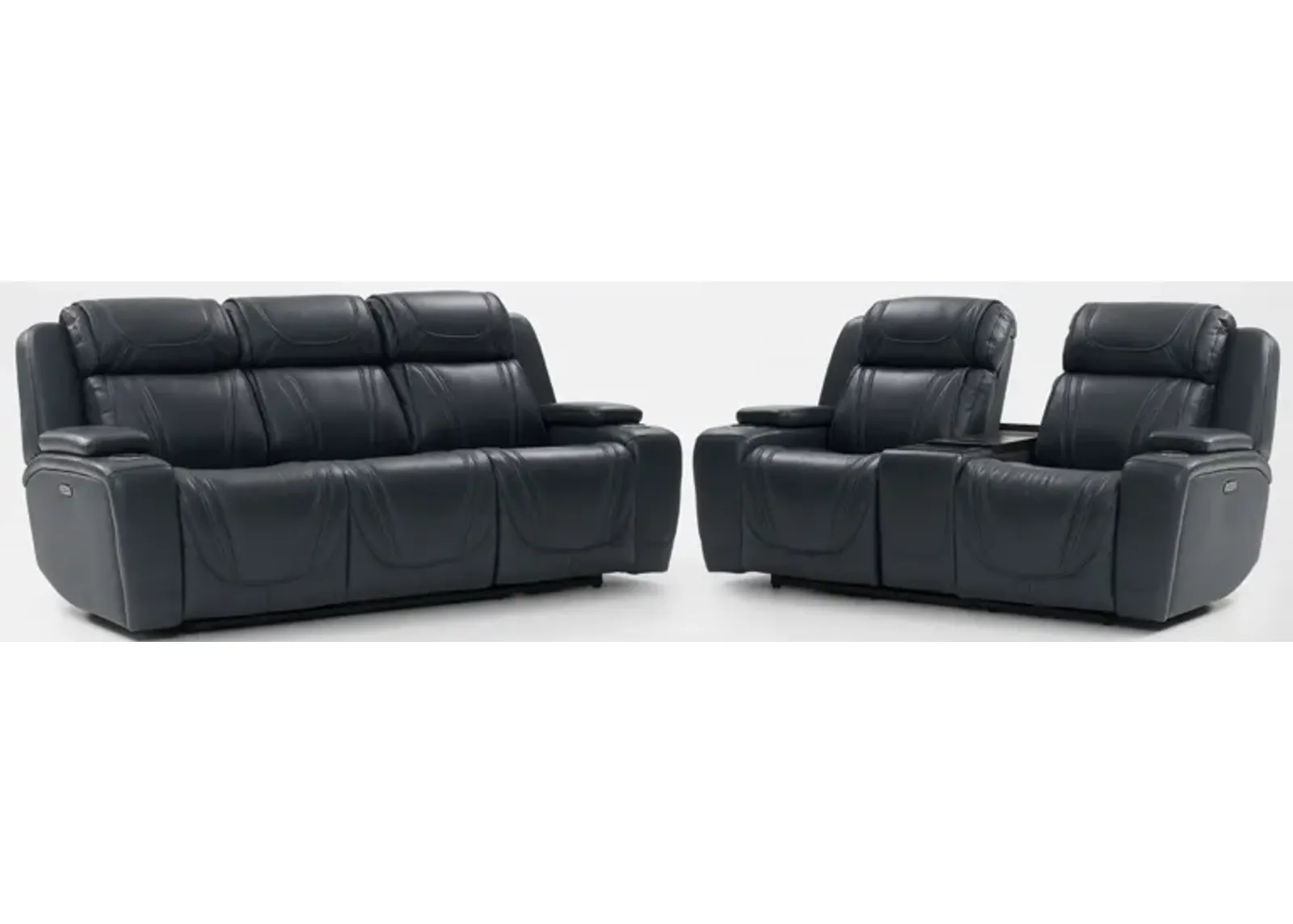 Forte Dual-Power Reclining Sofa and Loveseat with Cooling Console - Navy