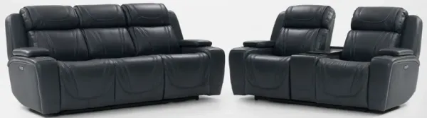 Forte Dual-Power Reclining Sofa and Loveseat with Cooling Console - Navy