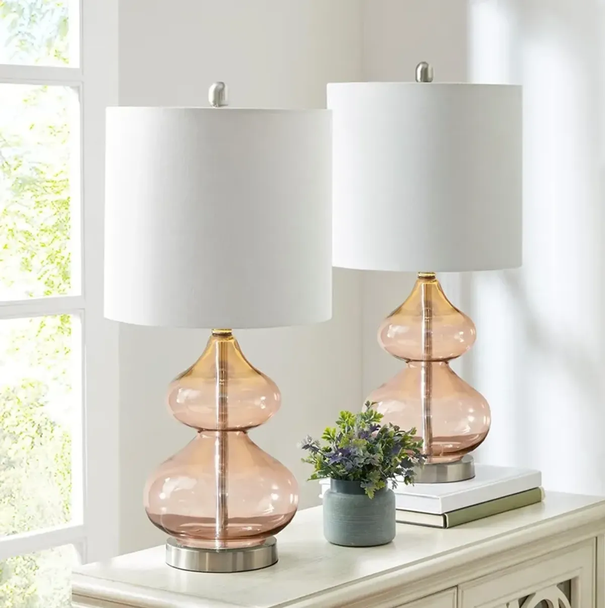 Irvine 25" Table Lamp Set - Pink